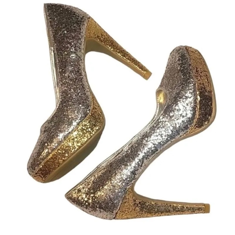 RAMPAGE Tangela Gold Silver Glitter Pumps Heels 7